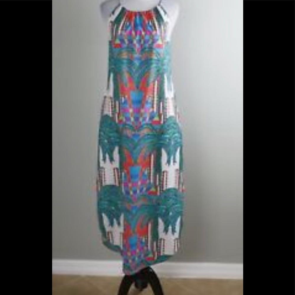 MARA HOFFMAN Vibrant Palm Tree Cactus Geo Halter Midi Dress Size